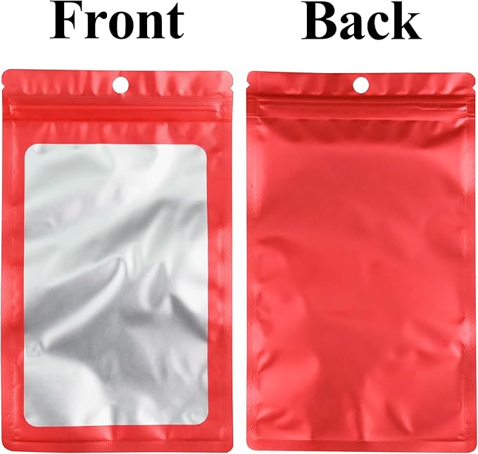 100 Pack Resealable Plastic Bags for Food Storage, Zipper Bags with Clear Front Window, Packaging Pouch for Small Business (Red, 4.3x7.1 inch)