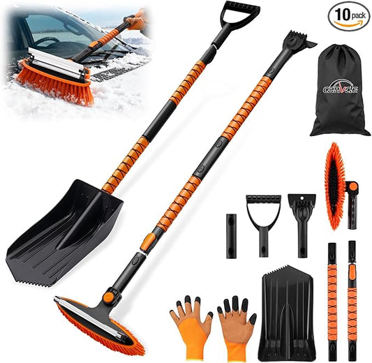 55'' Detachable Snow Shovel with Extendable Ice Scraper & Snow Brush - Snow Scraper with Ergonomic Foam Grip and 270° Pivoting Brush Head for Car Truck SUV Windshield Window & Winter Accessories