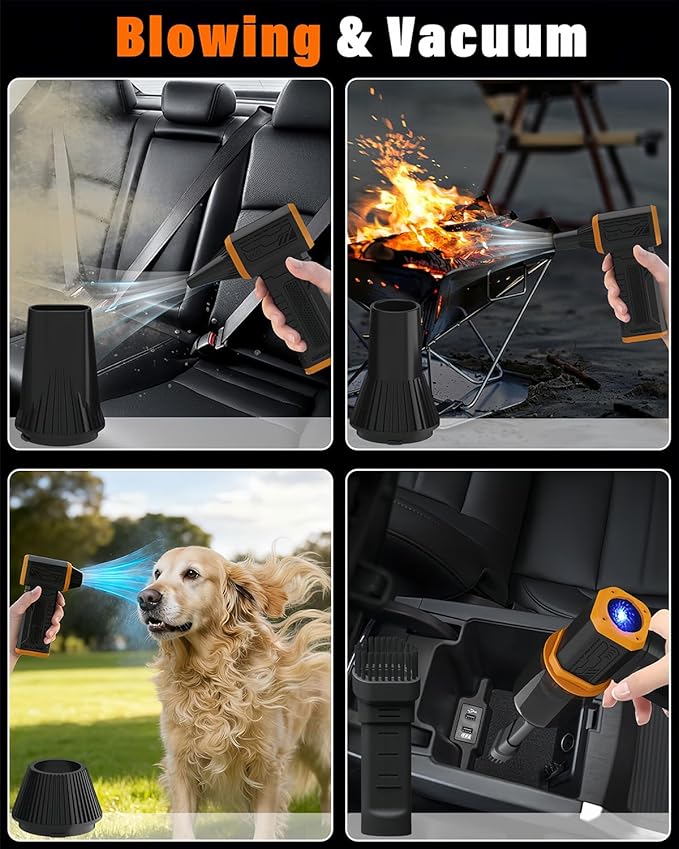 Compressed Air Duster, 130K RPM Powerful Cordless Mini Blower with Display, 10-Gear Adjustable Car Vacuum with Fast Charging, Rechargeable Handheld Vacuum for Home, Outdoor and Car (Black, 2-in-1)