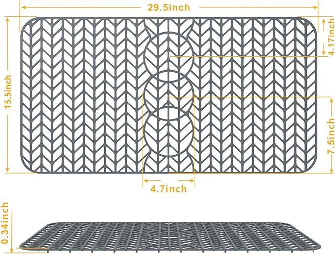 Sink Protectors for Kitchen Sink 16x12 & 18x12 & 19x13 & 24x12.5 & 26x14 & 28x14 & 29.5x15,Silicone kitchen sink mats protector for bottom of farmhouse sink(29.5"x15"Grey)