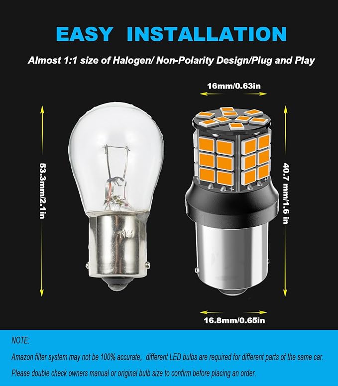 Serundo Auto 1156 Led Bulb, 12V 24V Super Bright 1141 1003 BA15S LED Bulbs Used for Back Up Reverse Lights, Tail Lights, RV lights,Lawn Mower etc. Pack of 2pcs Yellow