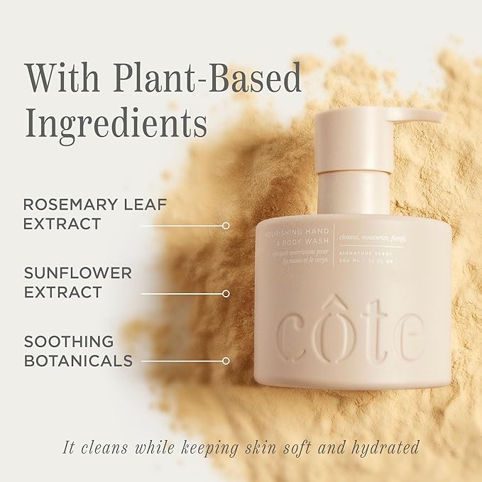 Côte Beauty’s Nourishing Hand & Body Wash for Dry Skin, Soothing Formula, Hydrating Body Wash for Sensitive Skin, Antioxidant Rich Cleanser, Vegan & Cruelty-Free, Made in USA, 10 Fl Oz
