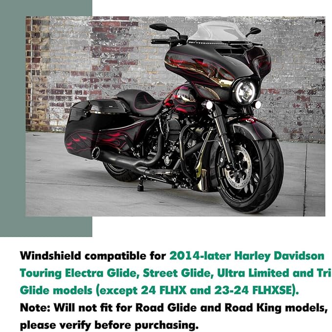 9 inch Clean Windshield Windscreen for 2014-2024 Harley Davidson Touring Street Glide Electra Glide/Ultra Limited/Tri Glide FLHT FLHX FLHXS FLHTK