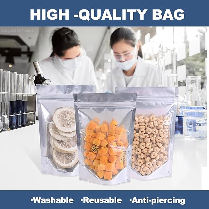 30PCS 12"X16" Mylar Bags for Food Storage with Clear Front Window,Smell Proof Stand Up Ziplock Pouch,Resealable Bags for Small Business Packaging Candy Coffee Bean Nuts Cookie Long Term