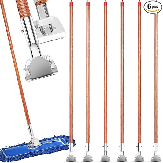 Sliner 6 Pcs Clip on Dust Mop Handle 51.2 Inch Mop Stick Replacement, Swivel Head for Household Wet and Dry Mops, Cleaning Supplies