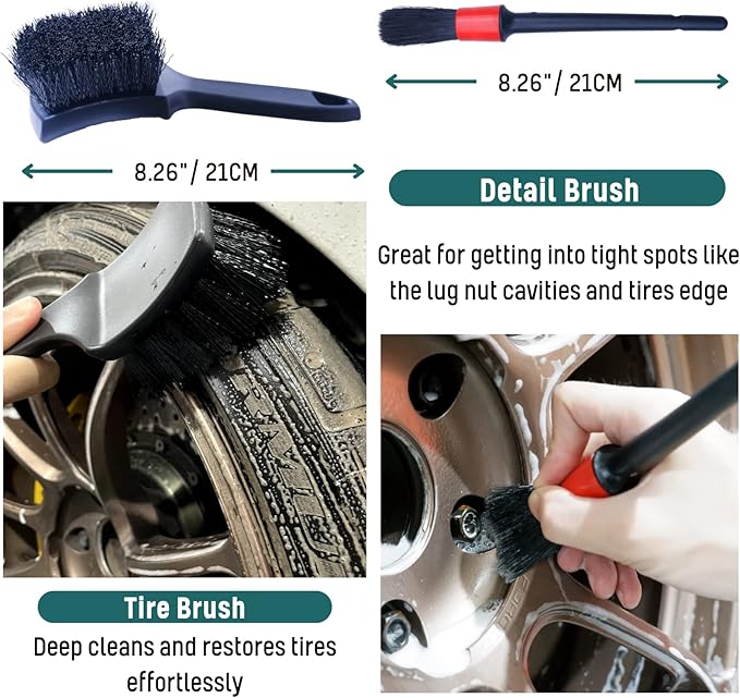 Wheel Brushes for Cleaning Wheels (4 Pro Pack)- 2X Soft Wheel Cleaning Woolies Brush, Detailing Brush and Stiff Tire Brush, Scratch Free Durable Car Wheel Rim Brush Kit for Car Rim and Tire Detailing