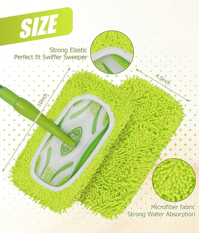 6 Pack Reusable Microfiber Mop Pads Compatible with Swiffer Sweeper Mop, Washable Wet Mopping Pad Refills and Dry Sweeping Cloths for Hardwood, Vinyl, Tile, Laminate, and Multi-Surface Cleaning