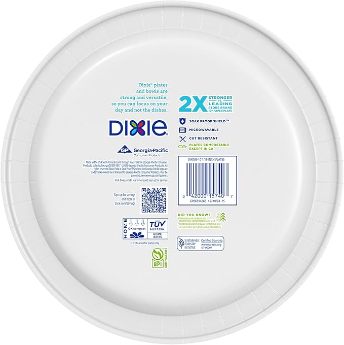 Dixie Large Paper Plates, 10 Inch, 86 Count, 2X Stronger, Microwave-Safe, Soak-Proof, Cut Resistant, Disposable Plates For Everyday Breakfast, Lunch, & Dinner Meals
