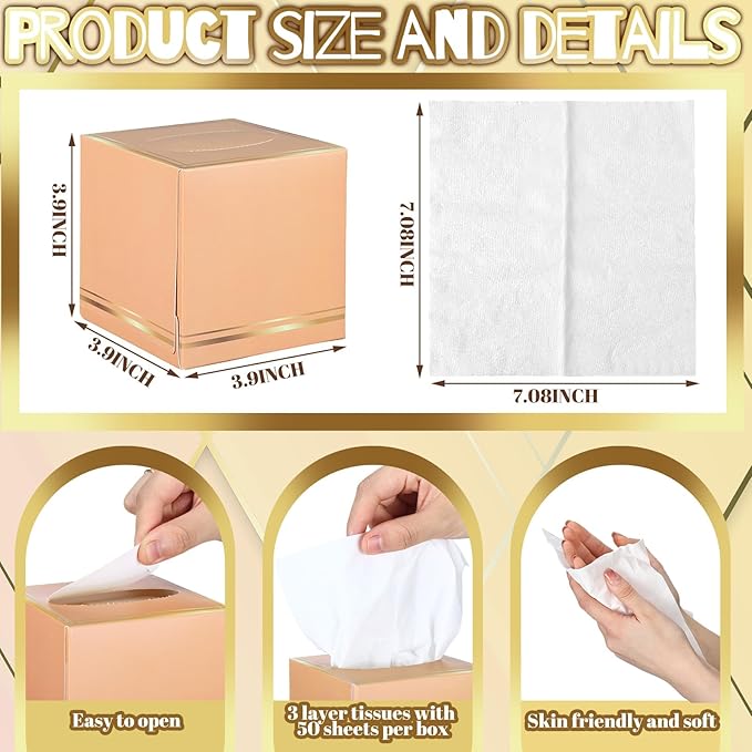 12 Pack Facial Tissues Cube Boxes Face Box 600 Sheets 3 Ply Soft Paper Square Tissues Bulk for Car Pocket Toilet Household Bedroom Family (Morandi Color)