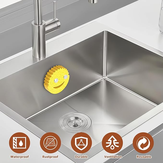 Stainless Steel Smiley Face Sponge Holders for Kitchen Sink, Rustproof Sink Sponge Holders Caddys Organizer with Suction Cup, Removable Sink Caddy for Kitchen 2Pcs