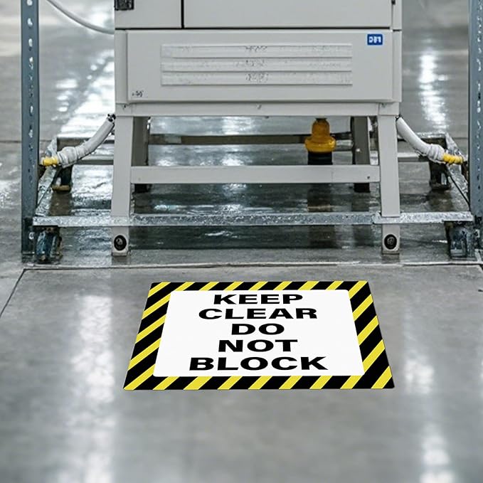 5 Pack Keep Clear Do Not Block Sign 17 × 17 Inches Caution Warning Safety Sticker Self Adhesive Vinyl Waterproof Signage for Factory Warehouse Workplace