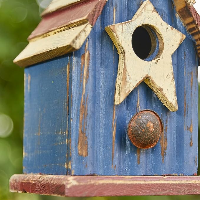 Glitzhome Rustic Patriotic Garden Distressed Wooden Decorative Bird House 9" H