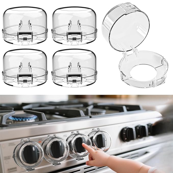 Stove knob Safety Covers for Child Upgraded Unlock Universal Size with Adult Two-Finger, Dual-Key Press Gas Stove Knob Locks Water Resistant Oil Resistant and High Temperature Resistant（5 Pack）