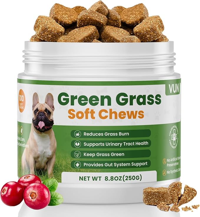 VUN Green Grass Dog Chews,Dog Urine Neutralizer for Lawn,Prevent Yellow Grass Spots&Lawn Burn, Lawn Saver,Support Urinary & Digestive Health with DL-Methionine,Cranberry & Probiotics-100 Soft Chews