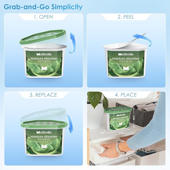 Moisture Absorbers 6 Pack, Fresh Fragrance Closet Dehumidifier for Bathroom, Car ＆ Basement, 10.5 oz Refillable Humidity Absorber Boxes