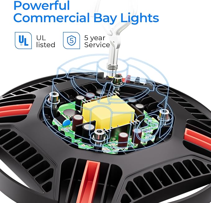 CINOTON UFO LED High Bay Light, 160W/120W/80W Switchable, AC100-277V LED Shop Lights with US Plug, 24000LM Dimmable 0-10V Commercial Bay Lighting for Garage Workshop 5000K Daylight-UL Listed, 8 Pack