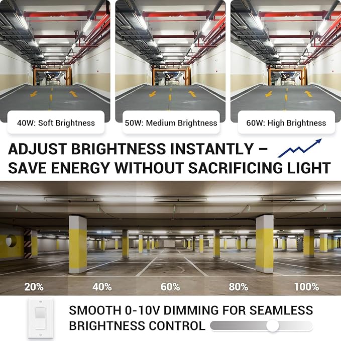 4FT LED Vapor Tight Light 60W/50W/40W,4000K/5000K/6000K CCT Selectable 7800lm (150W Eq.) IP65 Waterproof Outdoor Shop Light LED Vapor Proof Fixture for Garage Shop Barn Basement ETL 4-Pack