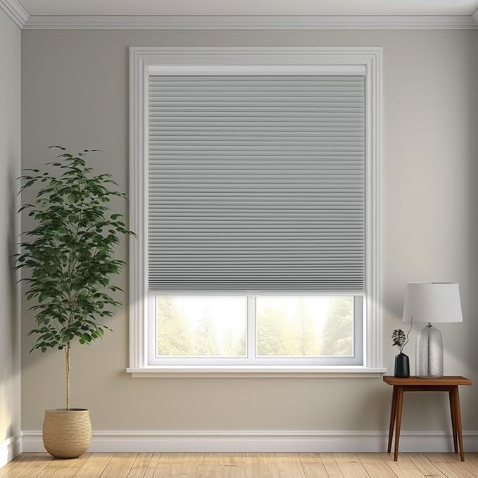 Changshade Cordless Cellular Shades, Blackout Honeycomb Shades for Windows, Pull Down Pleated Blinds, Easy to Install for Indoor Windows and French Doors,25" W x 36" H, Grey