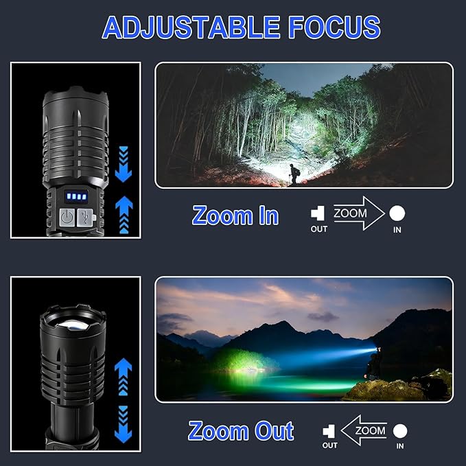 Rechargeable LED Flashlight High Lumens , Waterproof Zoomable Tactical Flashlights, 5 Modes High Powered Flash Light ,Small Handheld Adjustable Bright Flash Light for Home , Emergency Outdoor 2 Pack