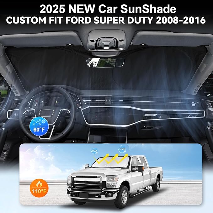 Sunshade for Ford F250 Windshield Sun Shade for Ford Super Duty F350 F450 F550 2008-2015 2016 F-450 F-550 2Door 4Door Pickup Truck Accessories Front Window Shield Windshield Cover Reflector Sun Visor