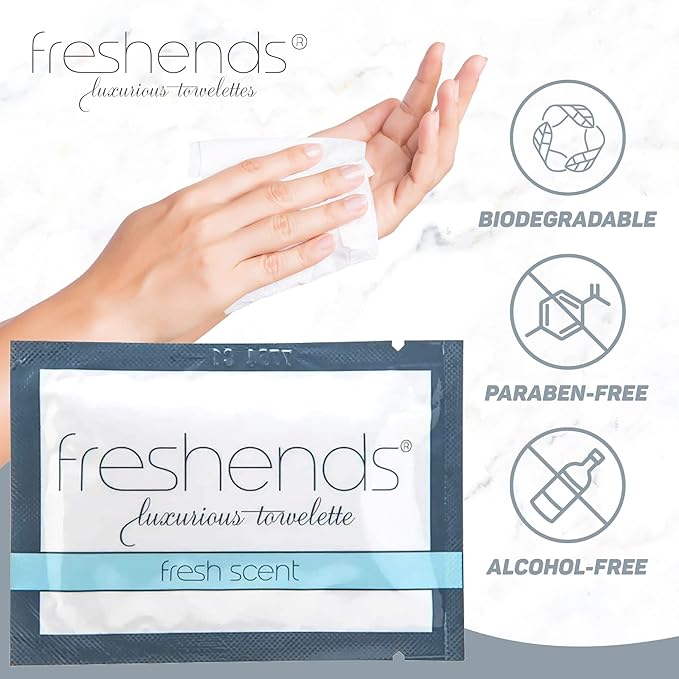 Freshends Luxurious Towelette Bundle - For Sensitive Skin - Ideal for Hotels, Airbnb, Clubs, Bars, and Weddings - Flushable Wipes- Fresh Scent- Travel Sized Wet Wipes - 300 Count Pack (Gray)