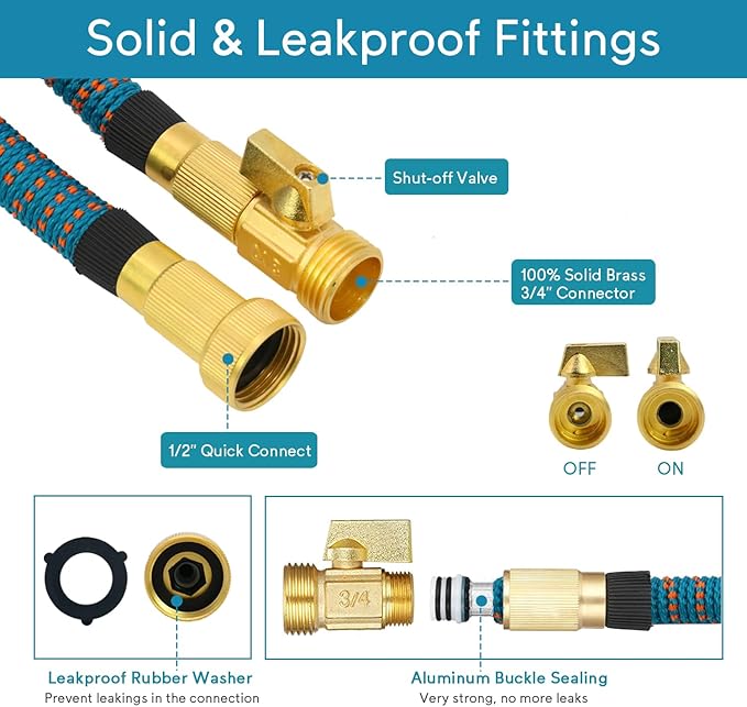 Expandable Garden Hose 100 ft, 2025 Upgraded Flexible Water Hose 100ft with 10 Function Spray Nozzle, Lightweight, No Kink, No Tangle, Expanding Hose With 3/4" Solid Brass Fittings