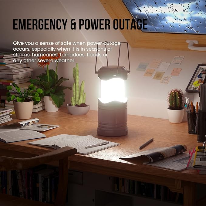 Lichamp LED Camping Lantern, 4 Pack Battery Powered Flashlight for Power Outages, Portable Collapsible Hanging Light Essential for Home, Outdoor, Emergency Lamp Survival Kit Gear for Hurricane, Gray