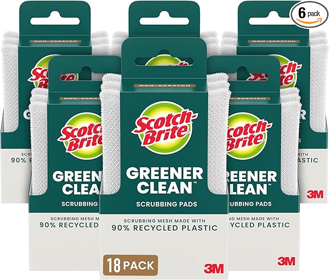 Scotch-Brite Greener Clean Dish Scrubbers, 18 Non-Scratch Kitchen Sponges, Best for Safe, Effective Cleaning of Nonstick Pots and Pans, Glassware, China, Tubs & Tile, Dishwasher Safe, Long-lasting