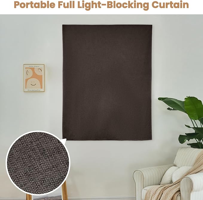 JILROIN Self Adhesive Curtains,100% Blackout Window Cover,No Drilling,Easy to Install,Provides Privacy Protection for Bedrooms (Dark Coffee - W46 × L60 in)