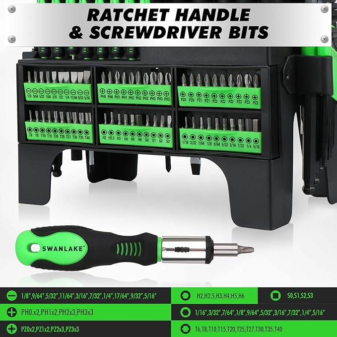 141-Piece Magnetic Screwdriver Set with Plastic Rack, Torx/Slotted/Phillips Precision Screwdrivers, SAE & Metric Hex Key Kit, Ratchet Handle & Screwdriver Bits, DIY Tools for Gift