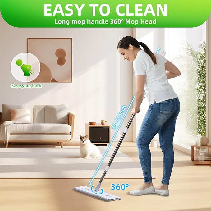 Mop and Bucket with Wringer Set: Wet Dry Separation System for Easy Floor Cleaning Rebound Head for Bathroom & Living Room Gift for Women