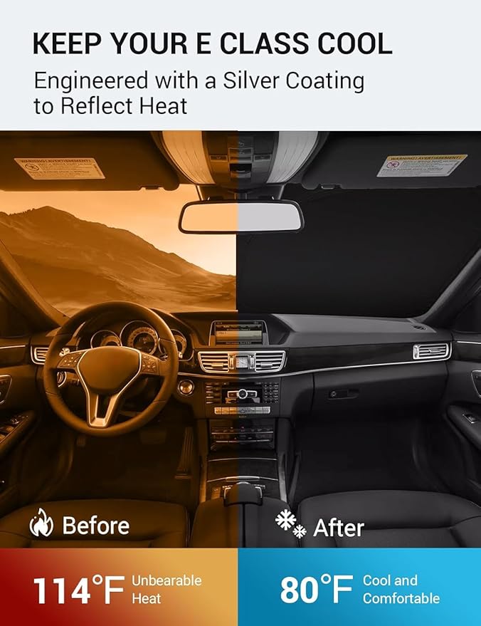 Proadsy 2025 Upgrade Windshield Sun Shade Custom Fit 2010-2016 Mercedes Benz E Class Foldable Front Sunshade Protector Sun Visor Blocks UV Rays Keep Car Cooler