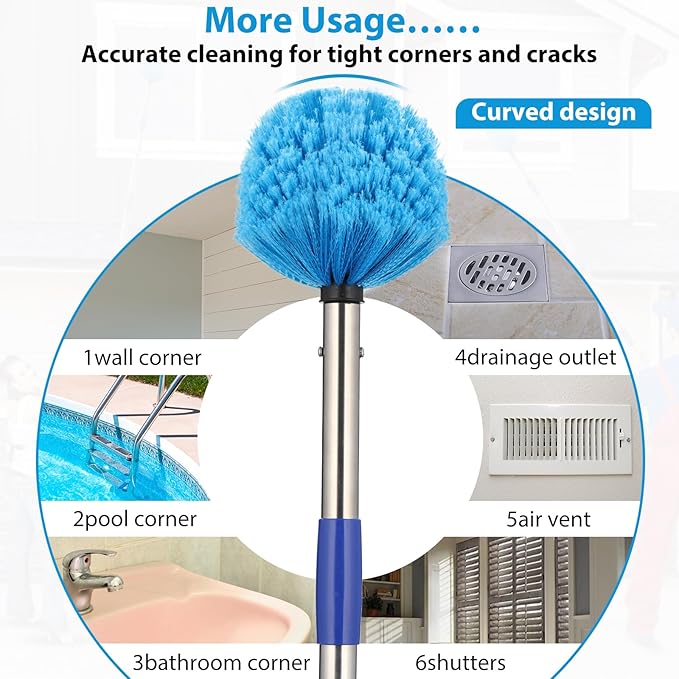 Cobweb Duster with Extension Pole,4FT Stainless Steel Spider Web Brush with Pole,Cobweb Duster Outdoor for High Ceilings and Surfaces,Steel Long Handle, Lightweight Cleaner