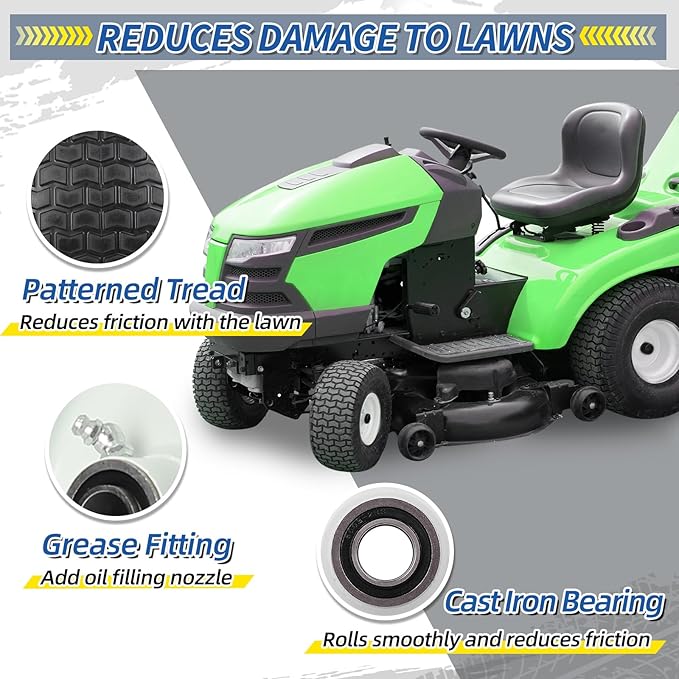 15x6.00-6 Flat Free Lawn Mower Tire and Wheel, 15x6-6nhs Riding Mowers Lawn Tire and Wheel with 3/4" Bearing, 3" Centered Hub, 2 Pack
