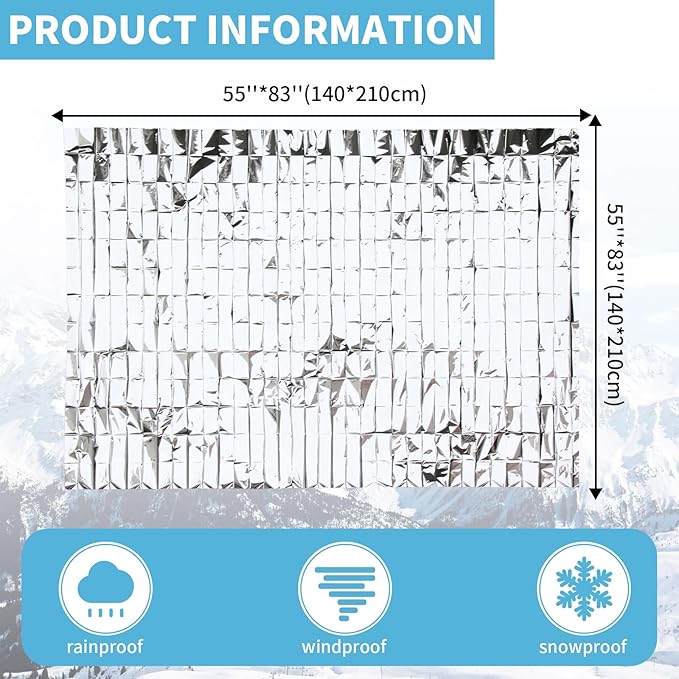 FRONTLINE Emergency Thermal Blankets Large 54" x 84" Mylar Blankets Survival Gear Camping Gear Emergency Space Blanket First Aid for Survival (10)