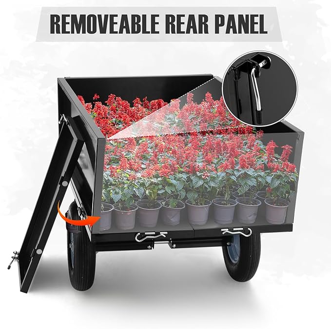 500 LBS Tow Behind ATV Trailer Dump Cart, Heavy Duty Pull Behind Yard Wagon Garden Cart with 2 Wheels, for Tractor, ATV, UTV, Outdoor Lawn Mower