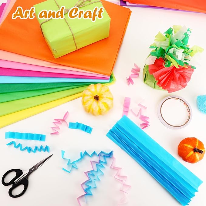 200 Sheets Tissue Paper, 20 Colors 14" X 20" Tissue Papers for Gift Bags Birthday Party Flower Decoration, Colored Tissue Paper Bulk for Packaging