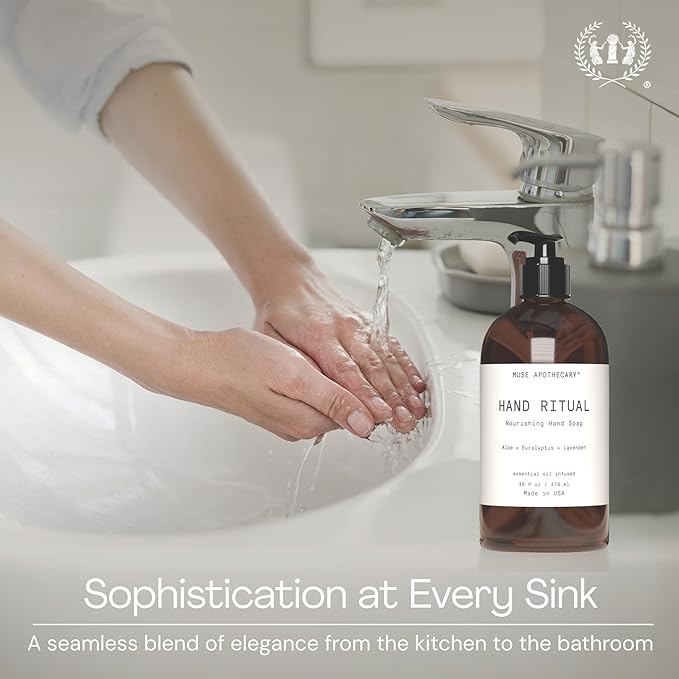 Muse Apothecary Hand Ritual - Aromatic and Nourishing Hand Soap, Infused with Natural Aromatherapy Essential Oils - USDA Certified Biobased - 16 oz, Coconut + Sandalwood
