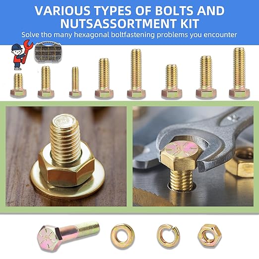 362PCS Haespot 5 to 8 Grade Alloy Steel Heavy Duty Bolt and Nut Assortment Kit, Corrosion-Resistant and Durable,1/4"-20，5/16"-18，3/8"-16 SAE Hex Bolt, Multi-Size, Professional Storage