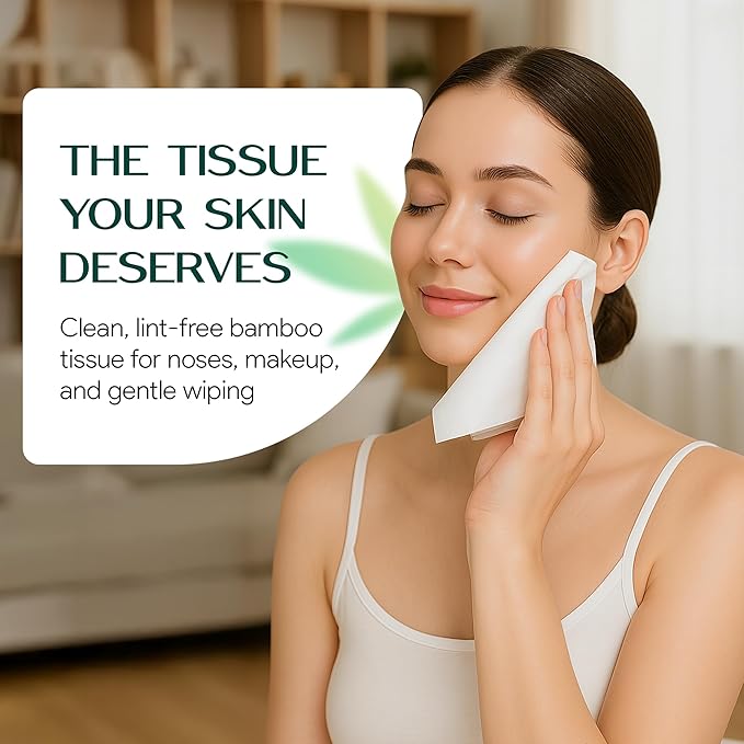 100% Bamboo Facial Tissue | 3-Ply Strong | Lint-Free, Fragrance-Free | Gentle for Sensitive Skin | BPA & PFAS-Free, FSC Certified | 18 Boxes (125 Sheets/Box) | PALM NAKI