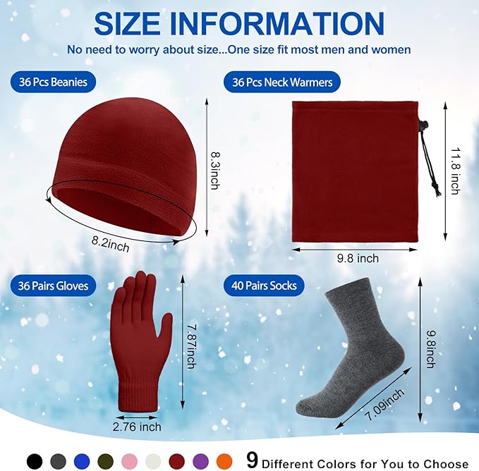 Liitrsh 148 Pcs Bulk Winter Fleece Hats Gloves Scarf Sock Sets for Men Women, Beanies for Homeless Donation Charity Bundle