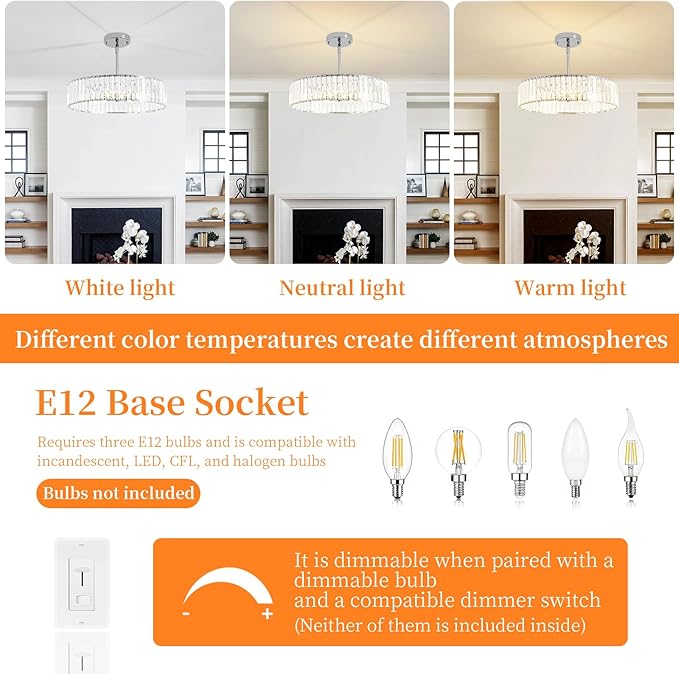 Modern Chrome Crystal Chandelier,20in Dinning Room Light Fixture,Round Kitchen Hanging Drum Pendant Lights,Semi Flush Mount Ceiling for Living Room Entryway Bedroom Foyer, 5-Light