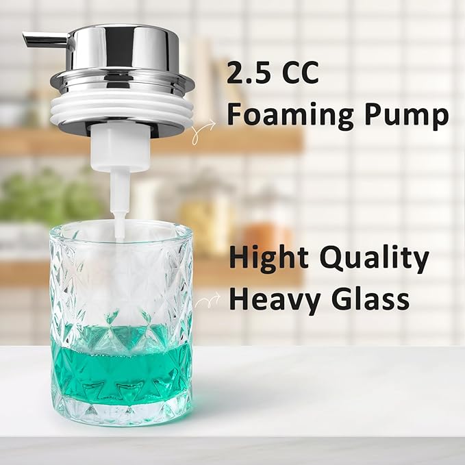 Bathroom Glass Soap Dispenser with Durable Rust-Proof Plastic Foam Pump Hand Lotion Dispenser Antislip Shampoo Kitchen 10oz