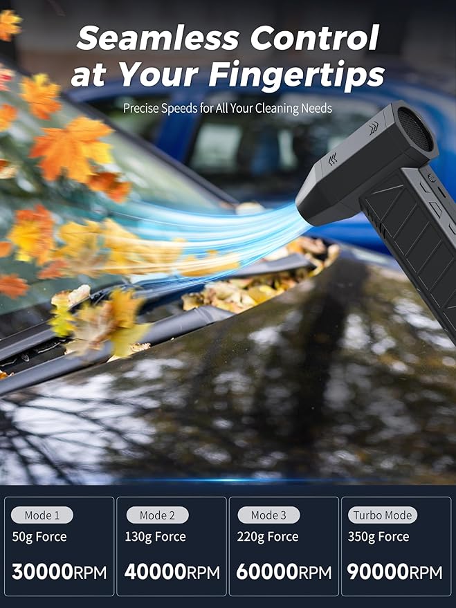 Compressed Air Duster Air Gun - Powerful Cordless Rechargeable 4-Gear Adjustable Air Blower with LED Lighting, for Computer, Keyboard, Car, Outdoor