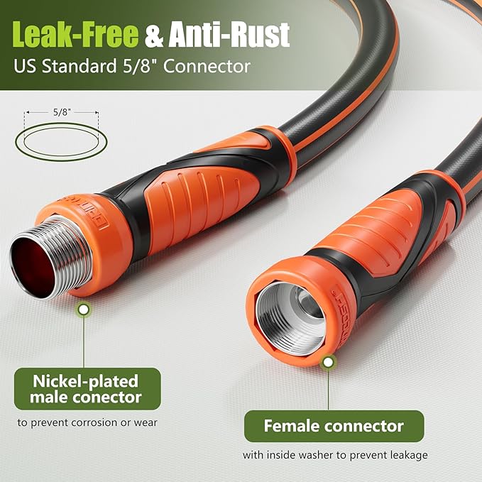 100FT Garden Hose Heavy Duty x 5/8", Lightweight Flexible Water Hose with Nickel-plated Fittings, Kink-Free, Leak-Proof, Easy Storage for Yard Lawn Care Male to Female