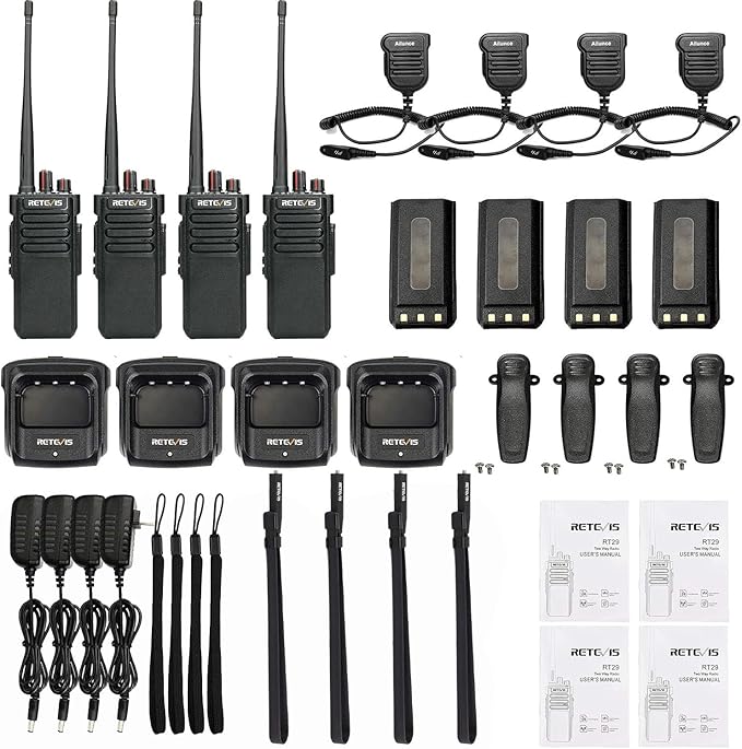 Retevis RT29 High Power Two Way Radios Long Range, Rugged Walkie Talkies for Adults with Foldable Antenna, 3200mAh, Rechargeable 2 Way Radios with Mic, Professional Radio for Construction(4 Pack)
