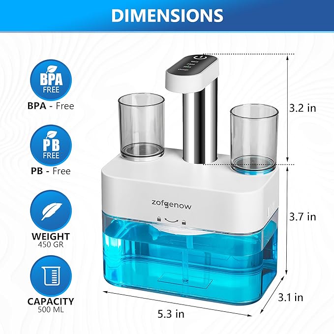 Upgraded Automatic Mouthwash Dispenser for Bathroom,Bathroom Accessories 17.6 FlOz Dispensers with Magnetic Cups,Adjustable Dispensing Levels, Suitable for All Age Groups,White