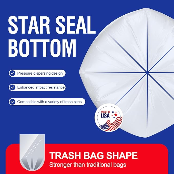 Delxo 30-33 Gallon Clear Trash Bags, 250 Count – Medium Duty Garbage Bags, Thick, Durable & Puncture-Resistant Plastic, Perforated Design– Made in USA for Kitchen, Yard, Office & Party