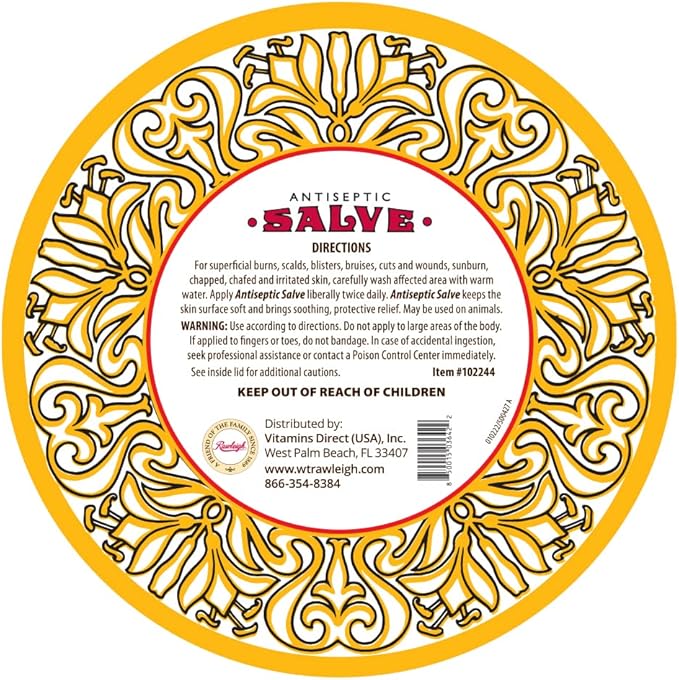 Rawleigh Antiseptic Salve Iconic Yellow Big Tin: 4.5 oz, Multi-Purpose Ointment Soothes Cuts, Bruises, Irritations, with Turpentine, Phenol, Cottonseed Oil & Paraffin, Original Formula - Pack of 6