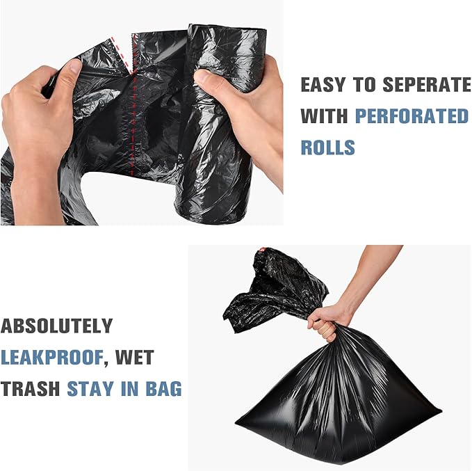 15-18 Gallon Black Trash Bags with Drawstring (102 Count) Fit 16, 17 Gal High Density Large Garbage Bags, Strong Plastic Trash Can Liners for Kitchen Lawn Commercial